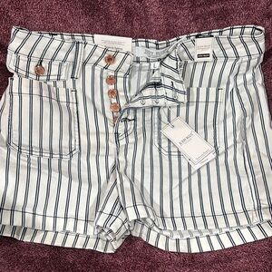 High Waist Blue White striped shorts